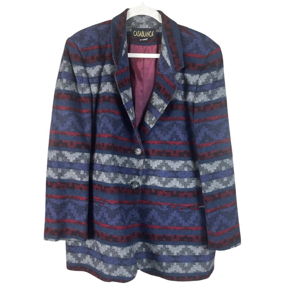 Vintage | Aztec Tribal Wool Blend Oversized Blazer Suit Coat Jacket Cottage 10